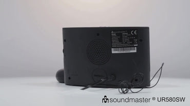 Radio-réveil Soundmaster UR580SW avec oreiller vibrant sans fil pour les personnes malentendantes et les gros dormeurs, affichage à luminosité réglable, réserve de marche, radio FM, USB