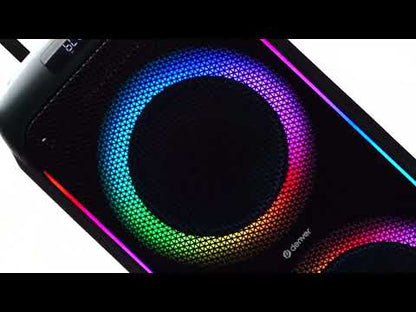 DENVER TSP-456 Altavoz Bluetooth para fiestas Partybox – 600W máx. (60 W RMS) Altavoz trolley con espectáculo de luces LED, batería y micrófono de karaoke