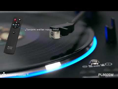 Soundmaster EliteLine PL860SW – Tocadiscos totalmente automático con cápsula audio-technica, función de transmisión Bluetooth, plato de aluminio y luz LED