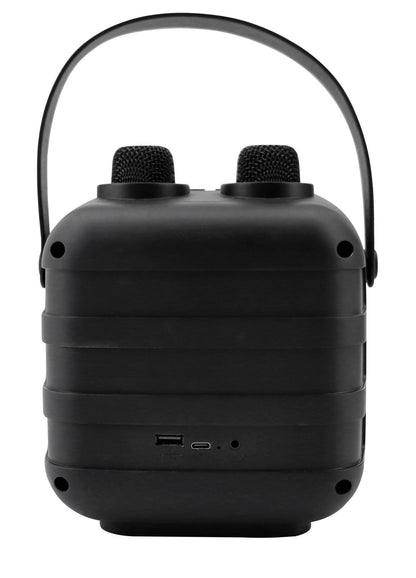 soundmaster bt2024 karaoke systeem draagbare bluetooth luidspreker met 2 microfoons stemvervormer led lichteffecten usb en aux – Achteraanzicht – Productafbeelding van Soundmaxx Online