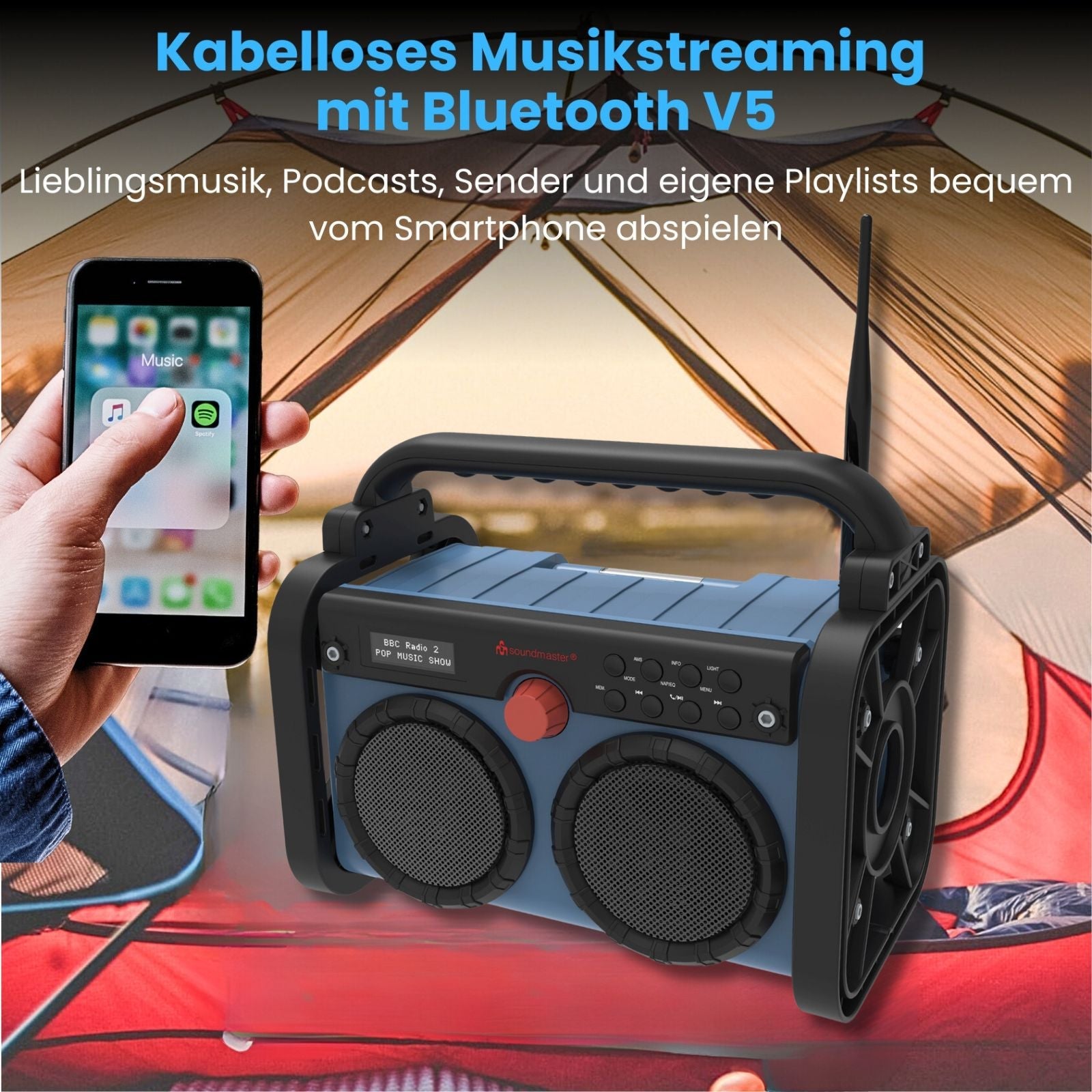 Soundmaster DAB85BL Stereo Baustellenradio Gartenradio