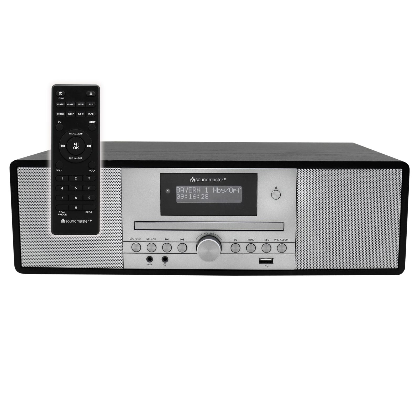 soundmaster dab980sw stereo kompaktanlage dab ukw cd mp3 usb bluetooth mit weck horbuchfunktion – Detailaufnahme – Produktbild von Soundmaxx Online