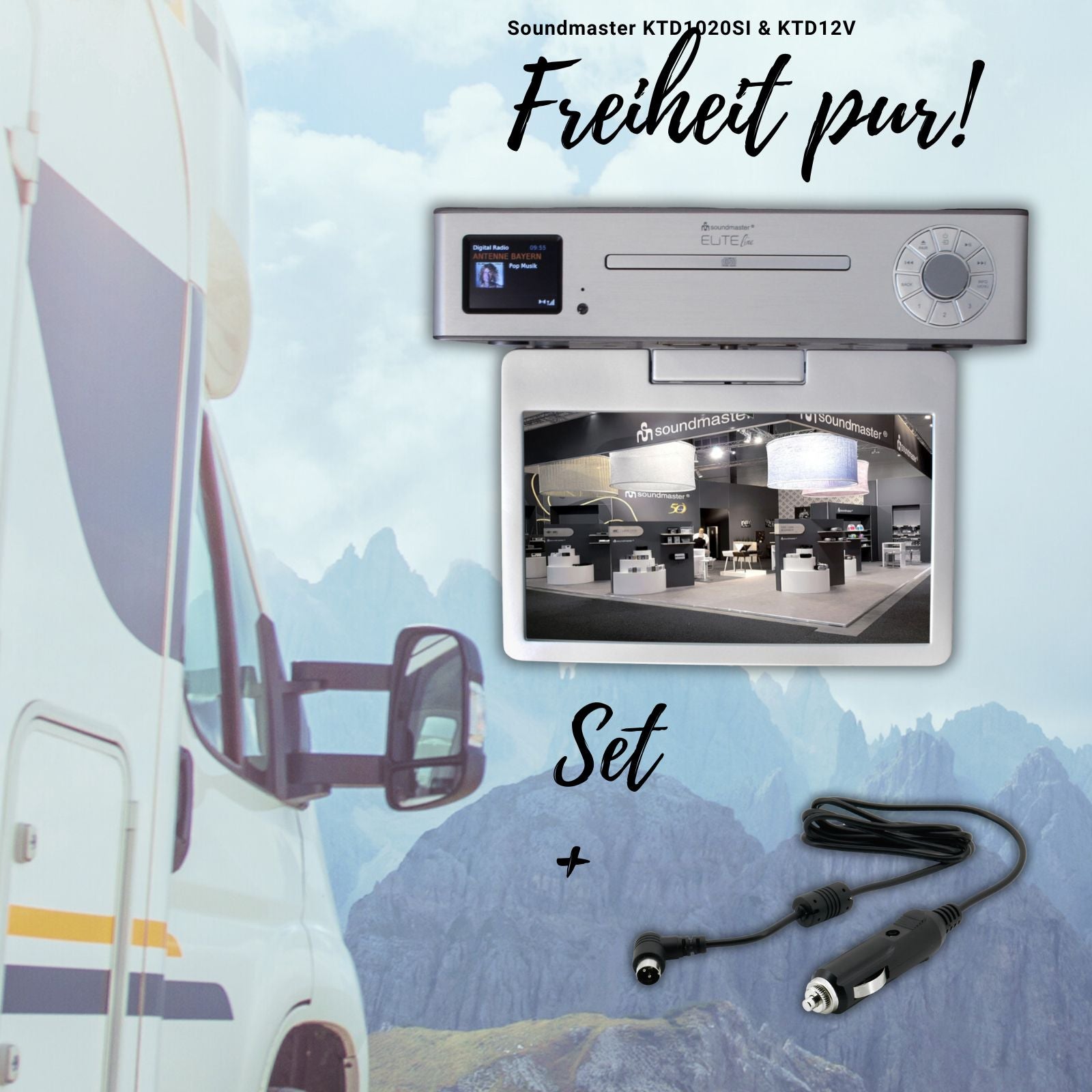 Soundmaster EliteLine KTD1020SI Wohnmobil KFZ Set mit KTD12V Autoadapter Vorteilsset – Frontansicht – Produktbild von Soundmaxx Online