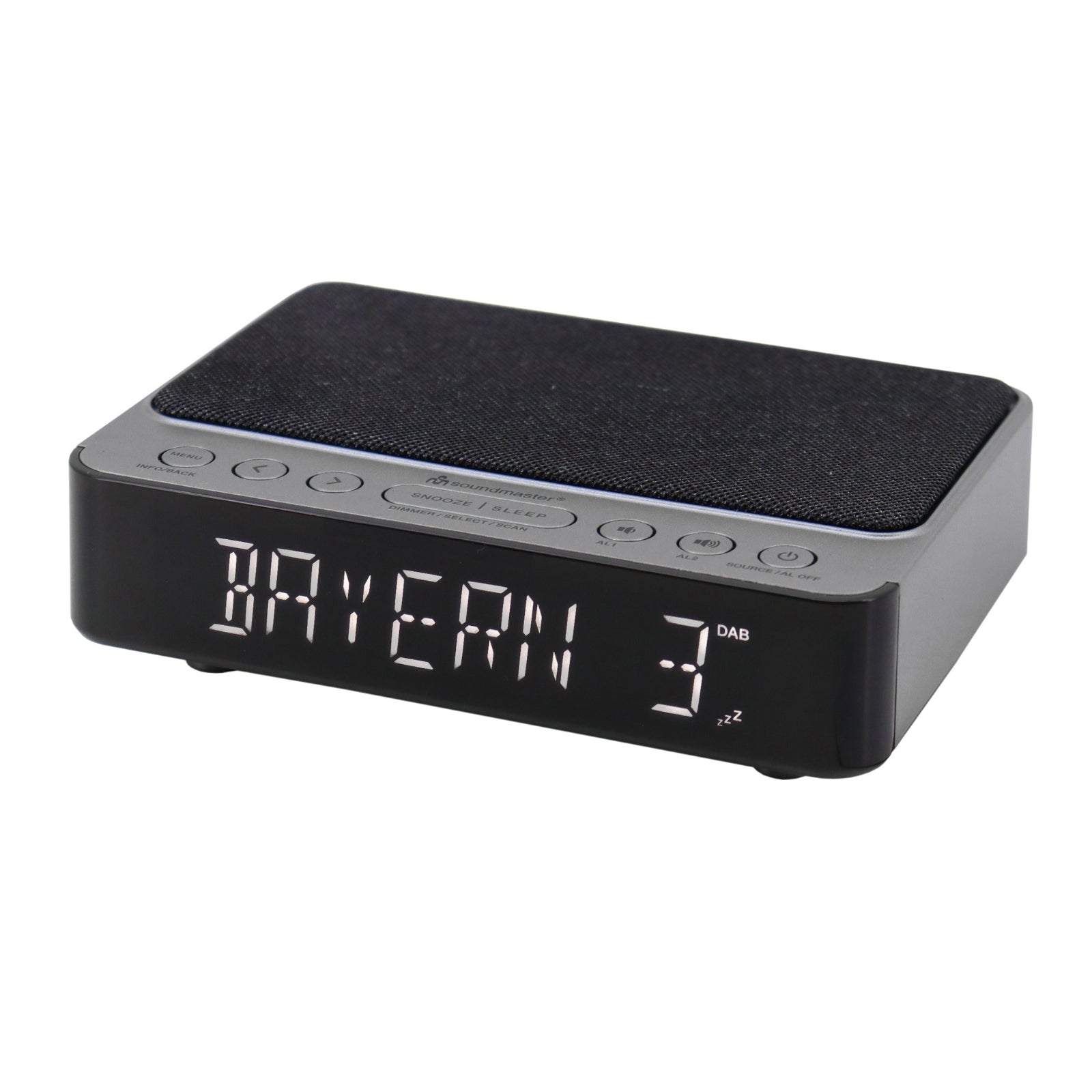 Soundmaster UR250AN DAB+ Radiowecker mit kabelloser 5W Ladefläche für Smartphone, Nachtlicht und dimmbarem Display.