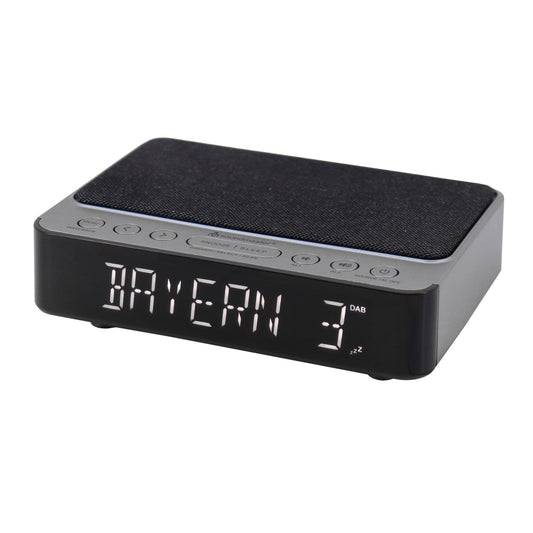 Soundmaster UR250AN DAB+ Radiowecker mit kabelloser 5W Ladefläche für Smartphone, Nachtlicht und dimmbarem Display.