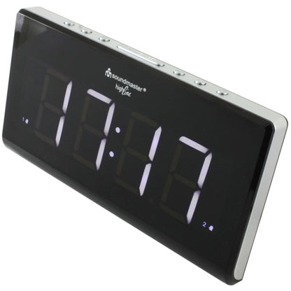 Soundmaster HighLine UR8400 Radiowecker Uhrenradio Jumbo-LED-Display dimmbar abschaltbar Alarm UKW PLL-Radio 2 Weckzeiten Gangreserve – Frontansicht – Produktbild von Soundmaxx Online