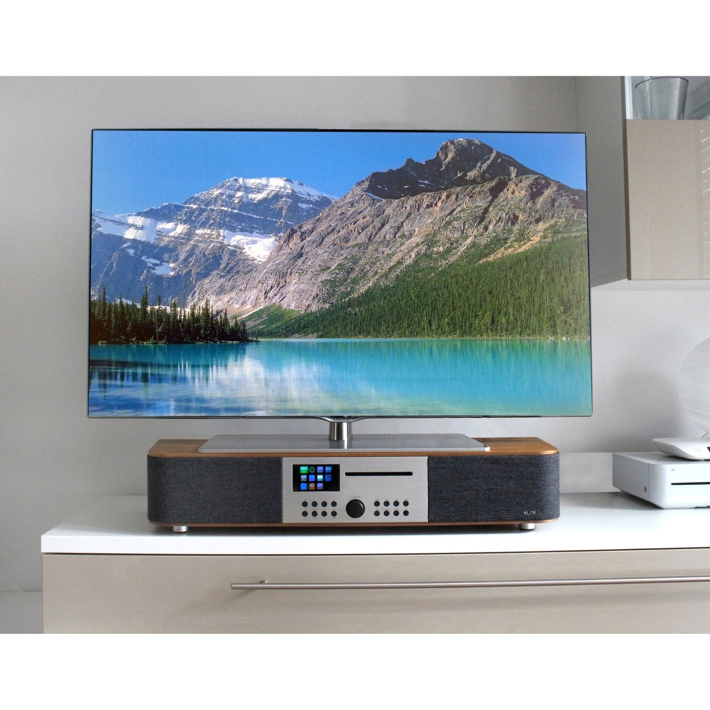 soundmaster eliteline icd2018 stereo musikcenter mit internet dab ukw radio netzwerk player cd multi room und app steuerung – Detailaufnahme – Produktbild von Soundmaxx Online