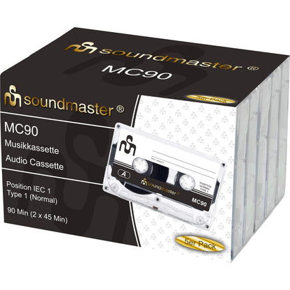 5× Soundmaster MC905P leercassettes 90 min, elk 45 min per zijde, met hoezen.