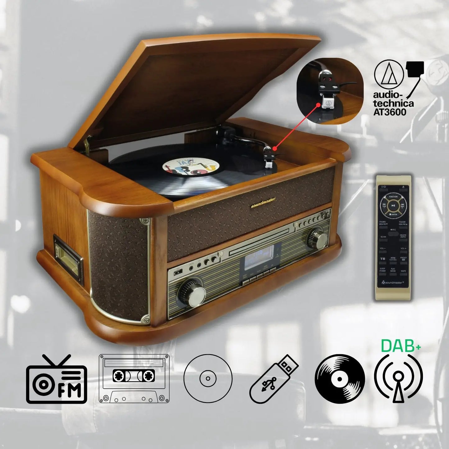 soundmaster nr546br nostalgie stereo dab ukw digitalradio mit plattenspieler inkl audio technica magnettonabnehmersystem cd mp3 usb kassette bluetooth und encoding – Ansicht 11 – Produktbild von Soundmaxx Online