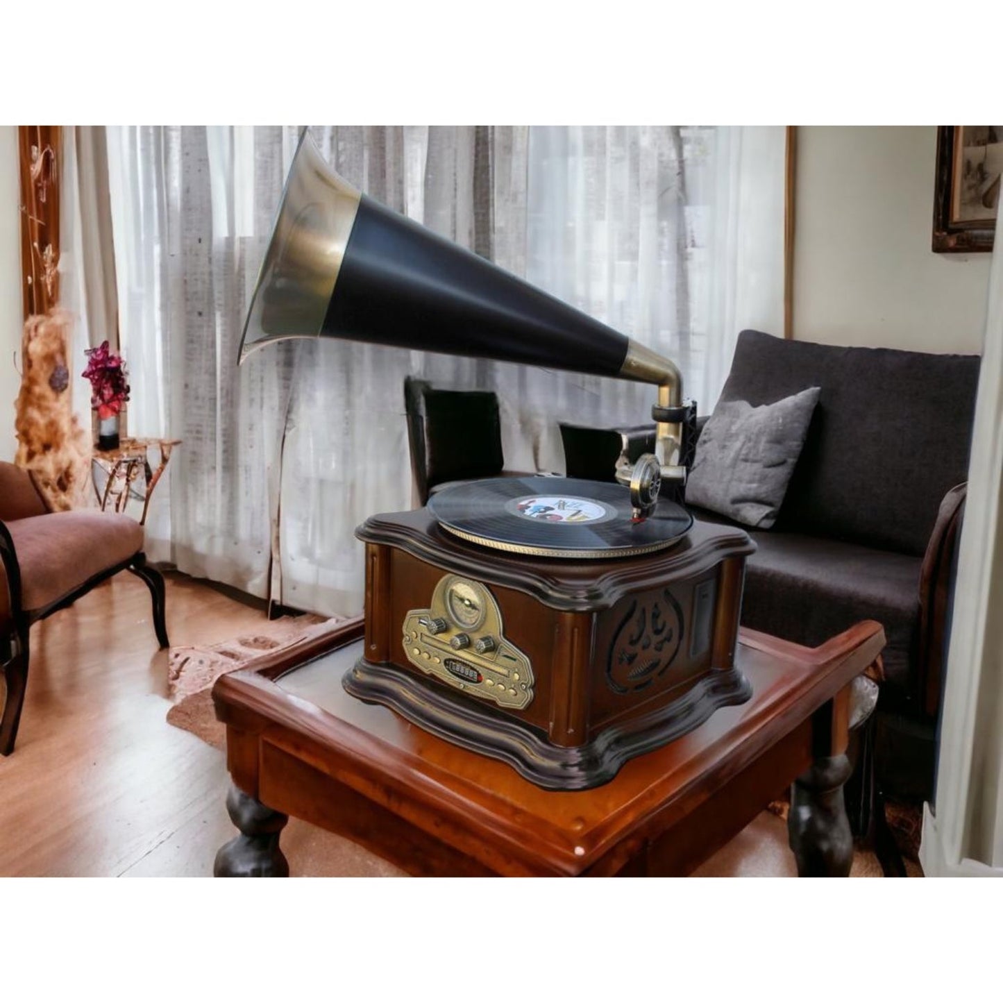 soundmaster nr917 retro grammophon mit plattenspieler rucklaufer – Seitenansicht – Produktbild von Soundmaxx Online