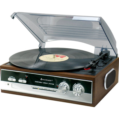Soundmaster PL186H Plattenspieler Radio eingebaute Lautsprecher Kopfhörerbuchse Retro Nostalgie – Frontansicht – Produktbild von Soundmaxx Online