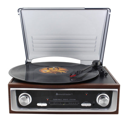 soundmaster pl196h plattenspieler radio eigebaute lautsprecher kopfhorerbuchse retro nostalgie – Seitenansicht – Produktbild von Soundmaxx Online