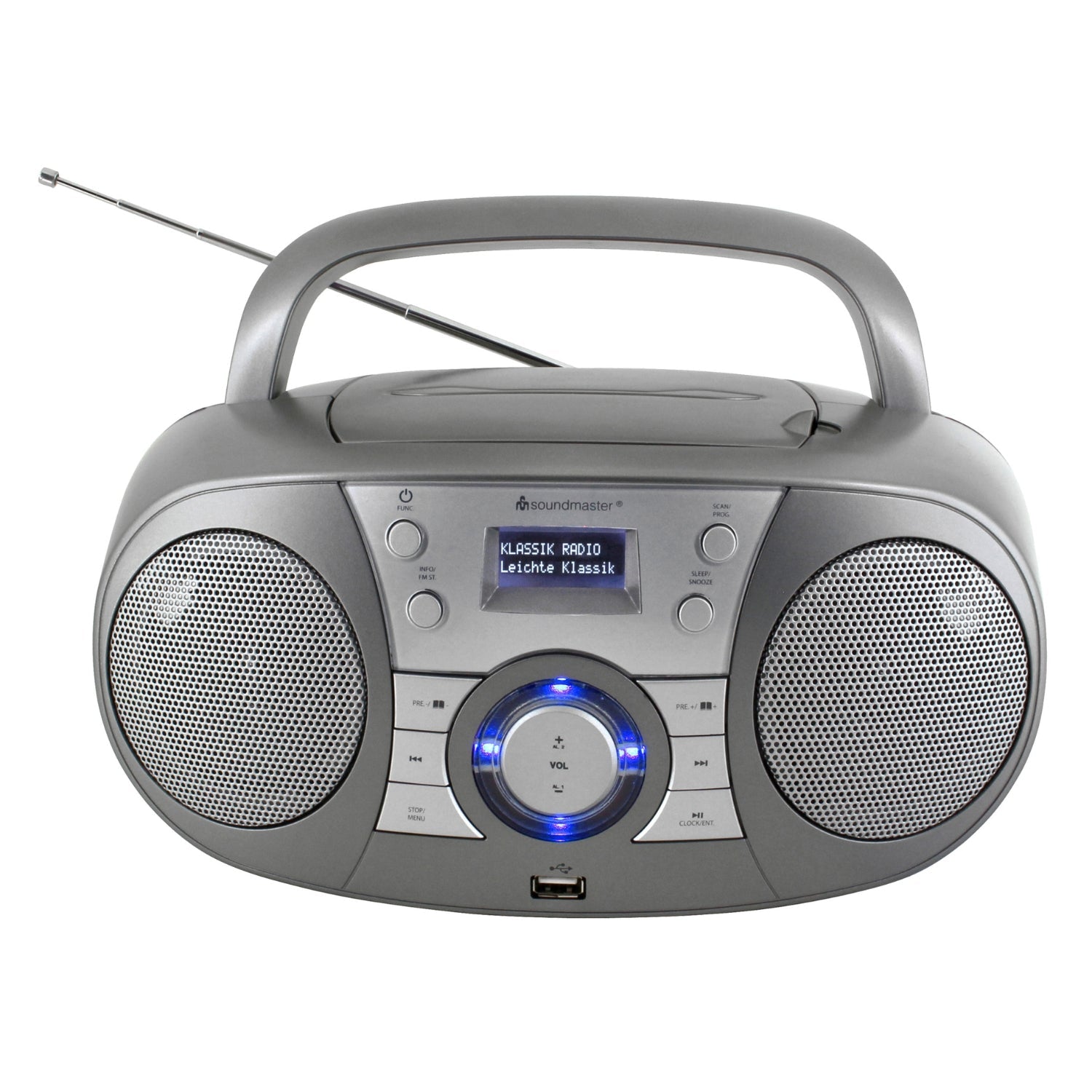 Soundmaster SCD1800TI tragbares Radio DAB+ mit CD-Player Hörbuchfunktion UKW-RDS USB AUX Bluetooth – Frontansicht – Produktbild von Soundmaxx Online