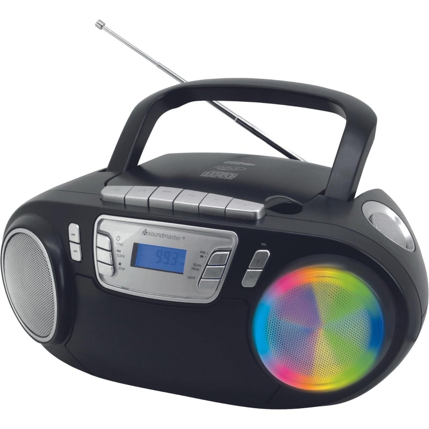 soundmaster scd5800sw tragbarer cd player mp3 kassettenrerorder led usb mikrofon karaoke – Seitenansicht – Produktbild von Soundmaxx Online