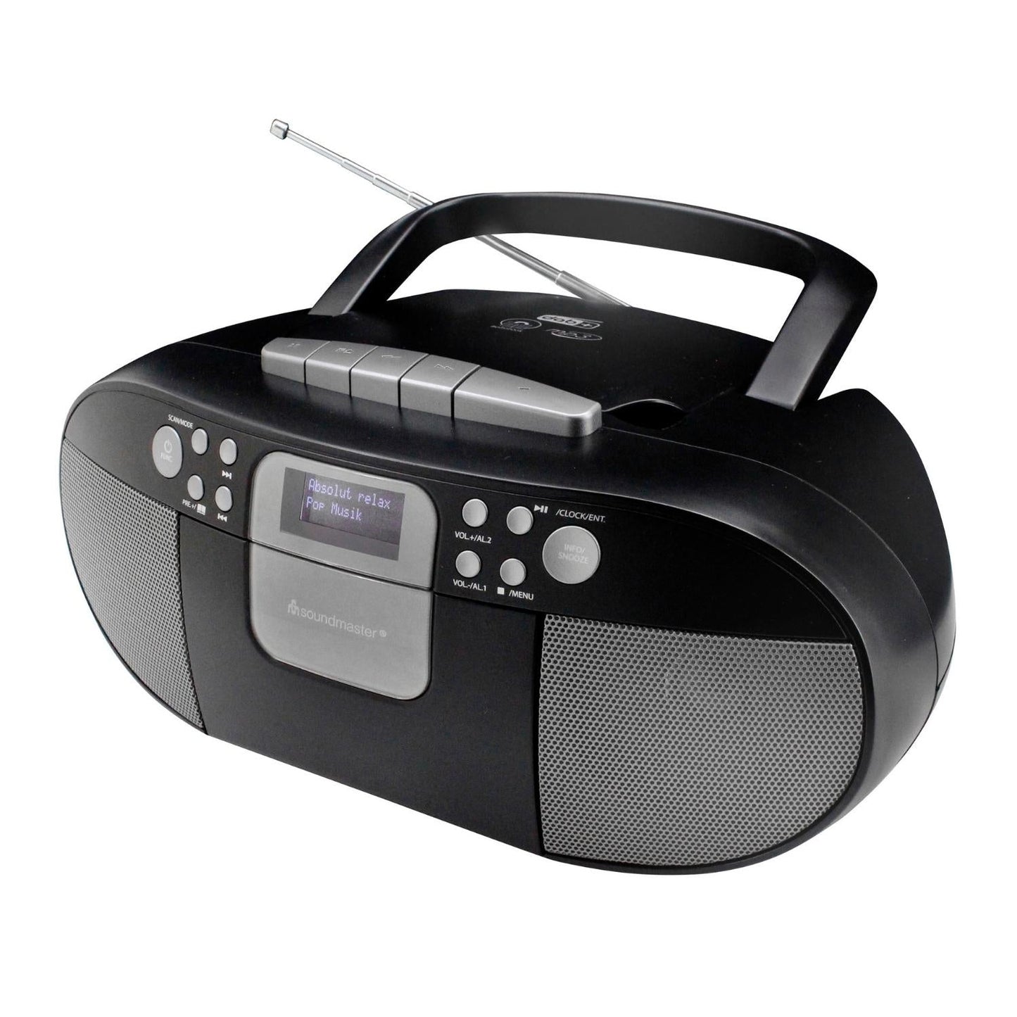 Soundmaster SCD7800SW tragbares Digitalradio CD-Player Kassette Hörbuchfunktion DAB+ UKW-Radio USB-Anschluss Kopfhöreranschluss – Frontansicht – Produktbild von Soundmaxx Online