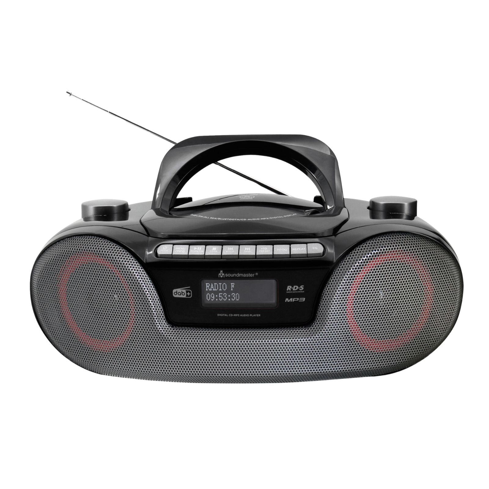 soundmaster scd8300sw tragbares digitalradio cd player horbuchfunktion bluetooth dab ukw radio usb sd anschluss kopfhoreranschluss wecker – Detailaufnahme – Produktbild von Soundmaxx Online