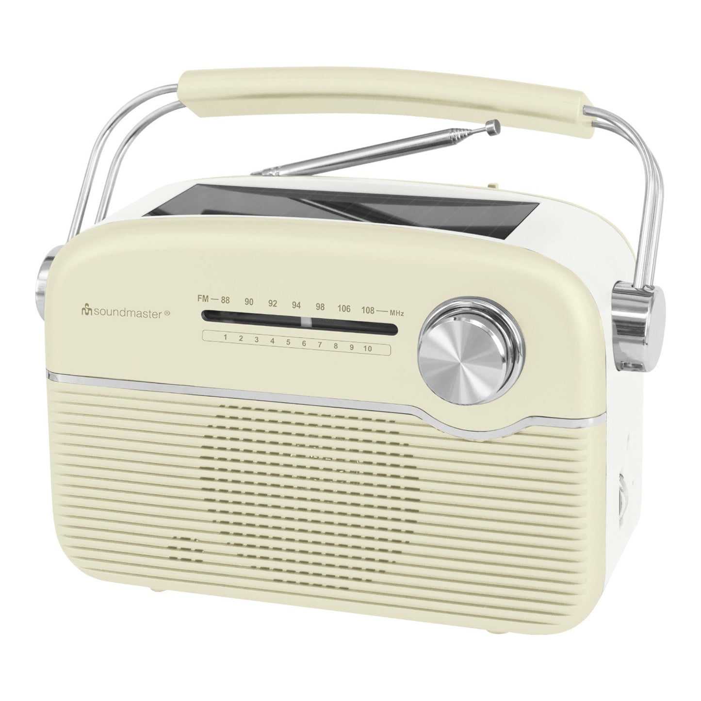 Soundmaster TR480BE tragbares Radio mit Solar und Lithium Akku Retro Nostalgie Kopfhöreranschluss, beige – Frontansicht – Produktbild von Soundmaxx Online